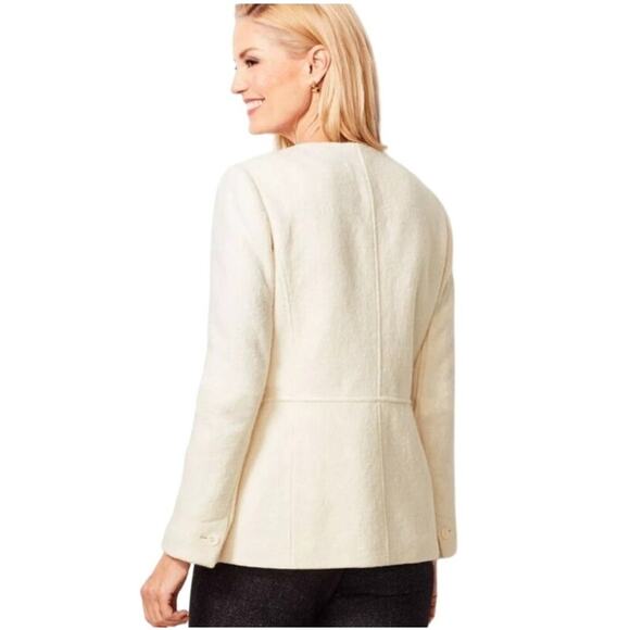Talbots Boiled Wool Blend Blazer Womens Sz 14 Cream Cardigan Lined Career Jacket - Picture 2 of 10